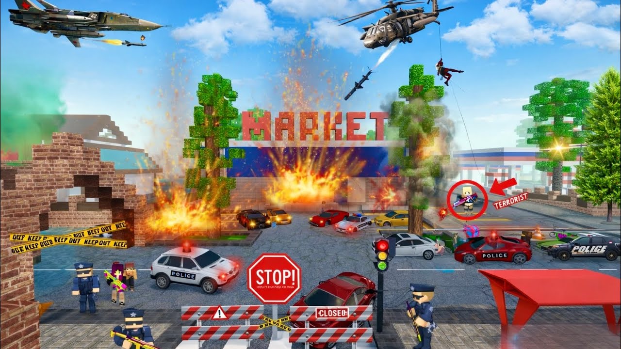 School Party Craft – INSANE Terrorist Jet Missile Attack on Market! Police Cars Explode