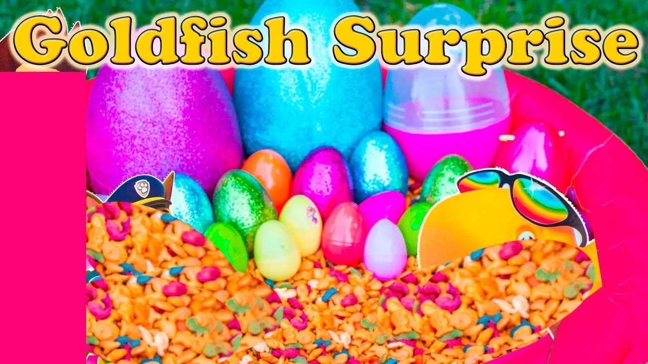 Opening Gold Fish Surprise Eggs  in the Backyard with Paw Patrol