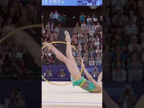 Boryana Kaleyn’s hoop routine at #Paris2024 in the rhythmic gymnastics individual all-around.🥈