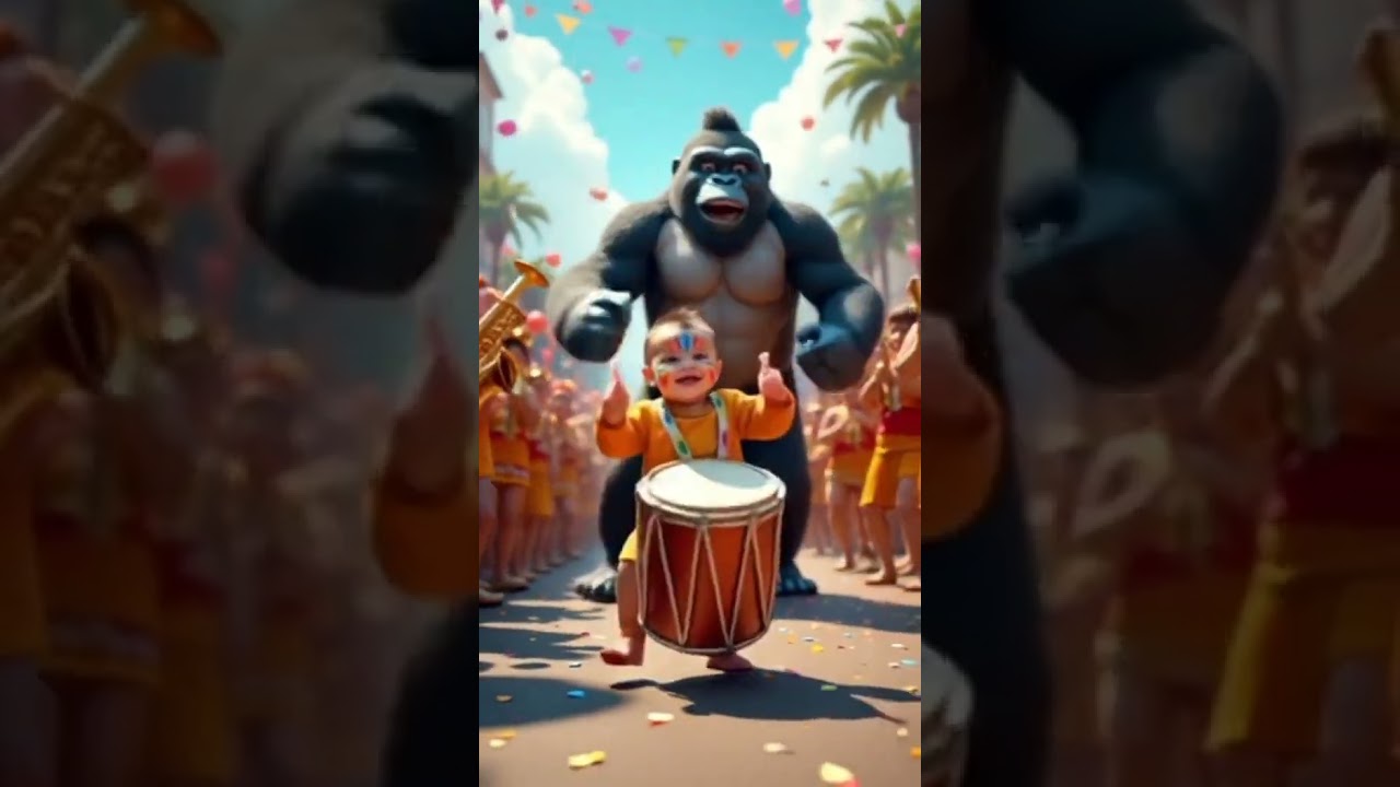 "Baby Drummer & Dancing Gorilla | Carnival Parade Fun 🎉🥁🦍"