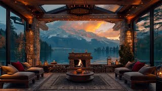 Soothing Jazz Background Music For Relaxation | Cozy Spring Room with Forest Ambience & Fireplace