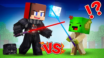 JJ Became Darth Vader vs Mikey Yoda - Minecraft Maizen Star Wars Lightsaber Battle