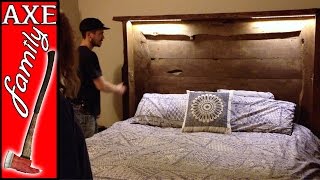 Axe Family rancher builds a custom headboard with LED lights out of juniper wood. This wood was cut down as a tree with a 