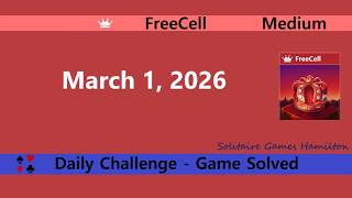 Microsoft Solitaire Collection | FreeCell Medium - March 1, 2026 | Daily Challenges