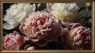 Lush Peony Elegance, Soft Blush & Ivory Blooms | Gold Framed TV Art Screensaver screenshot 3