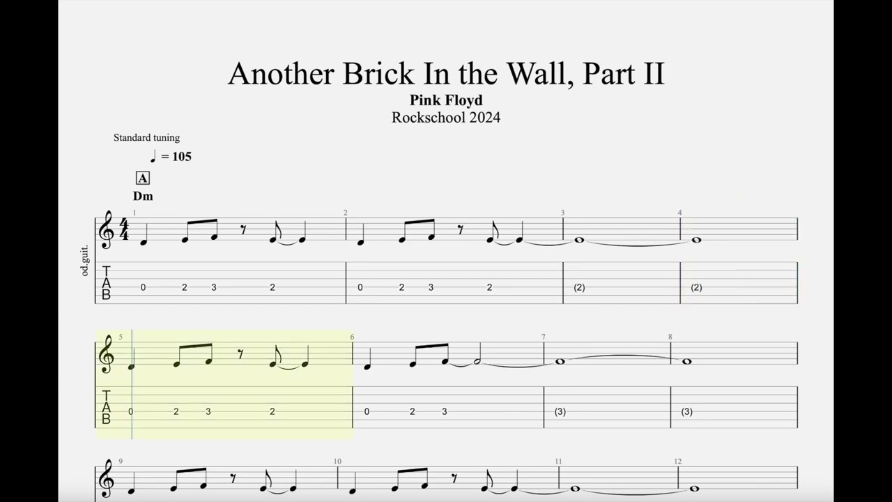 G0 Another Brick In the Wall, Part II Guitar Rockshool 2024 Grade Debut Tab