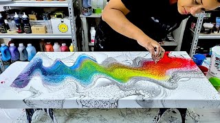 Rainbow 🌈 Swipe Tutorial ~ White with Black Lacing ~ Acrylic Pouring ~ Brightline Series