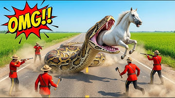 Epic Rescue: Brave Team Fights Giant Python to Save Terrified Horse 🐴🐍