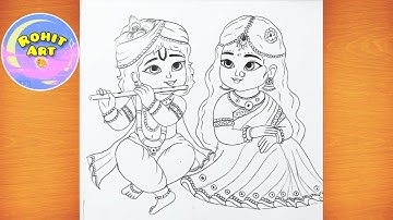 Radha Krishna Sketch Drawing Step By Step | Radha Krishna Drawing | Chitra | Krishna Ji Easy Drawing