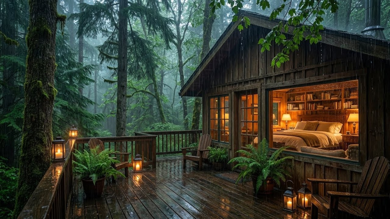 Pure Serenity: Rain in Forest & Felt Piano in Cozy Cabin Bedroom for Sleeping Fast Now 🧘