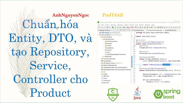 Asg.p18: Chuẩn hóa Entity, DTO, và tạo Repository, Service, Controller cho Product trong Spring