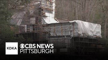 Fallingwater doing preservation work and fixing water leaks.