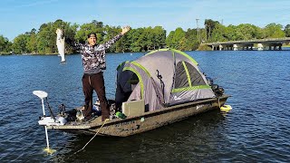 Solo Jon Boat Camping! 24Hr Catch Clean Cook (Post Cold Front)