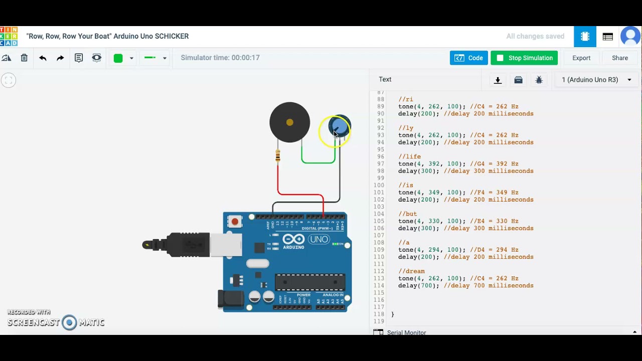 Arduino Uno: Row, Row, Row Your Boat (TinkerCAD Result) - YouTube
