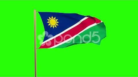 Namibia Flag Waving In The Wind. Green Screen, Alpha Matte. Loopable Animation