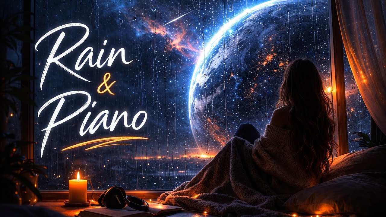 Cozy Rainy Night in Space 🌧️ 4K Piano Ambience for Deep Focus & Study