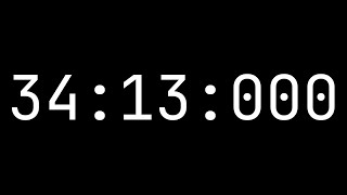 Countdown timer 34 minutes, 13 seconds [34:13:000] - White on black with milliseconds