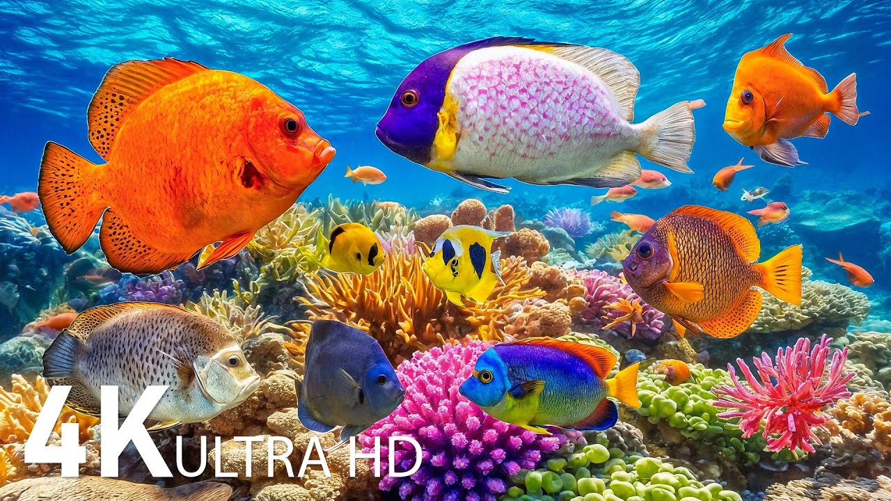 Лучший аквариум в формате 4K — спокойная океанская атмосфера с мирным плаванием рыб и естественными