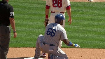 LAD@PHI: Puig legs out a double on line drive to left