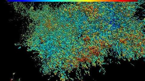 Volume rendering of Isosurface of cooling time (efficiently cooling mixing layer)