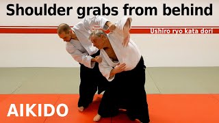 Aikido techniques on shoulder grabs from behind, USHIRO RYO KATADORI, by Stefan Stenudd