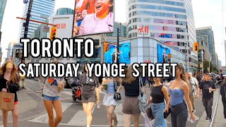 Toronto Saturday Yonge & Dundas Square, Downtown Walking Tour Canada 4k