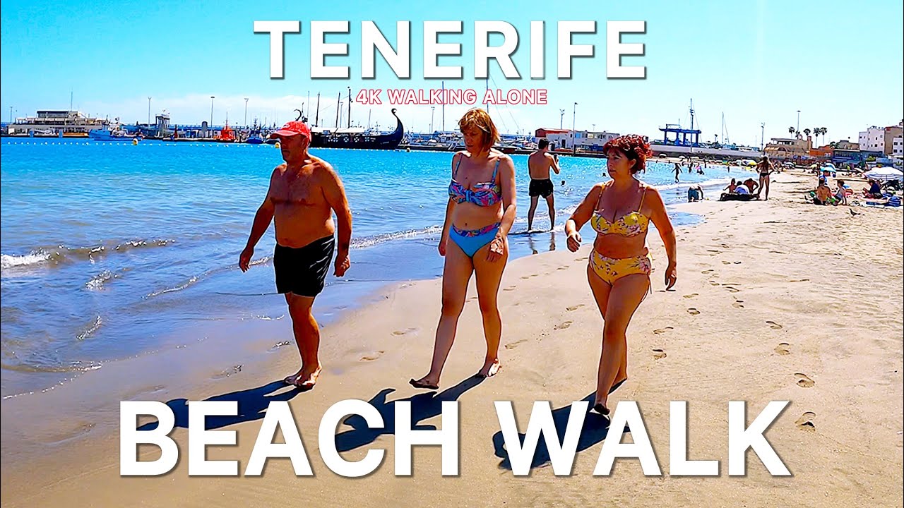 ТЕНЕРИФЕ 🏖️ Прогулка по пляжу | Плайя-де-Лос-Кристианос 🌊☀️ 4K