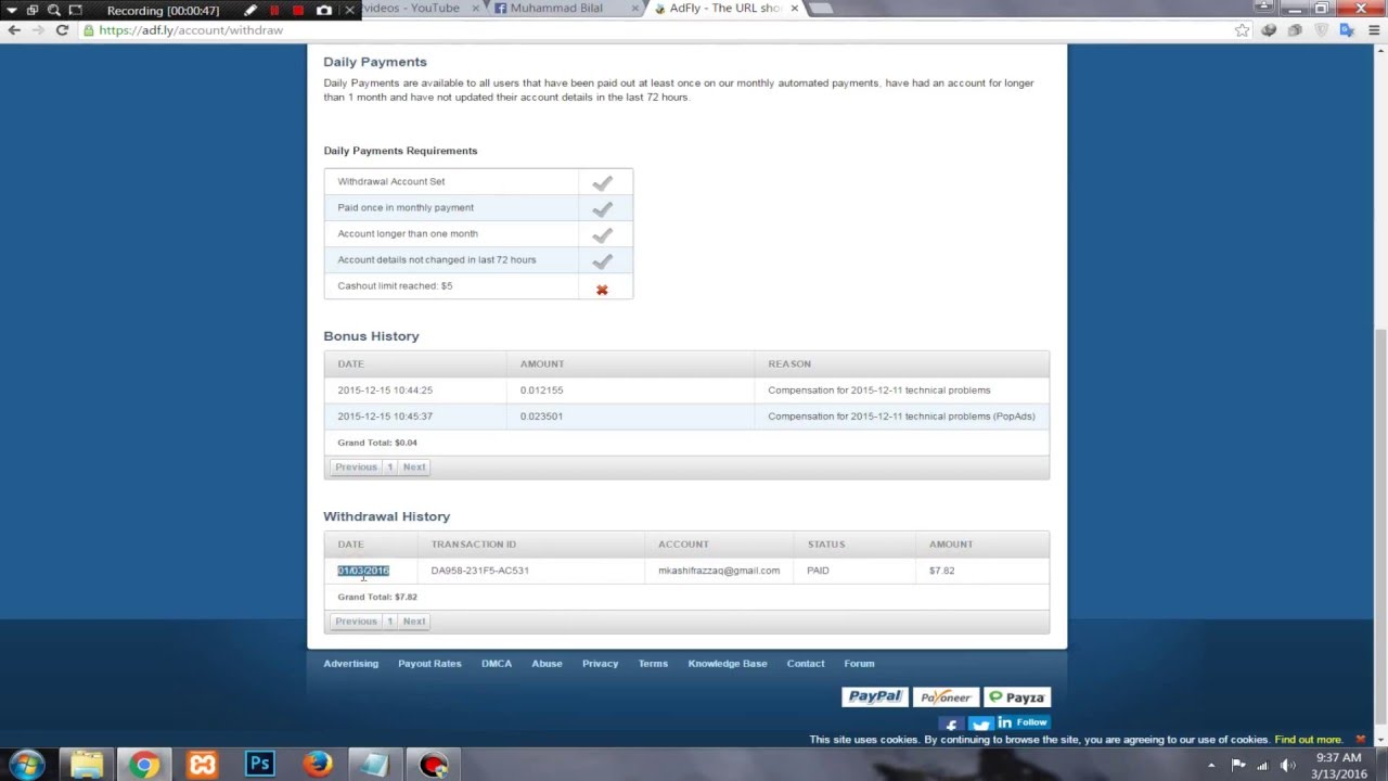 Adfly cashout proof and earning history 2016 pakistan