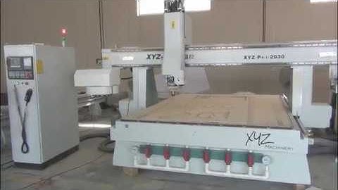 XYZ-CAM, P4-1 CNC Router cutting MDF with vertical saws/C axis with Angular head