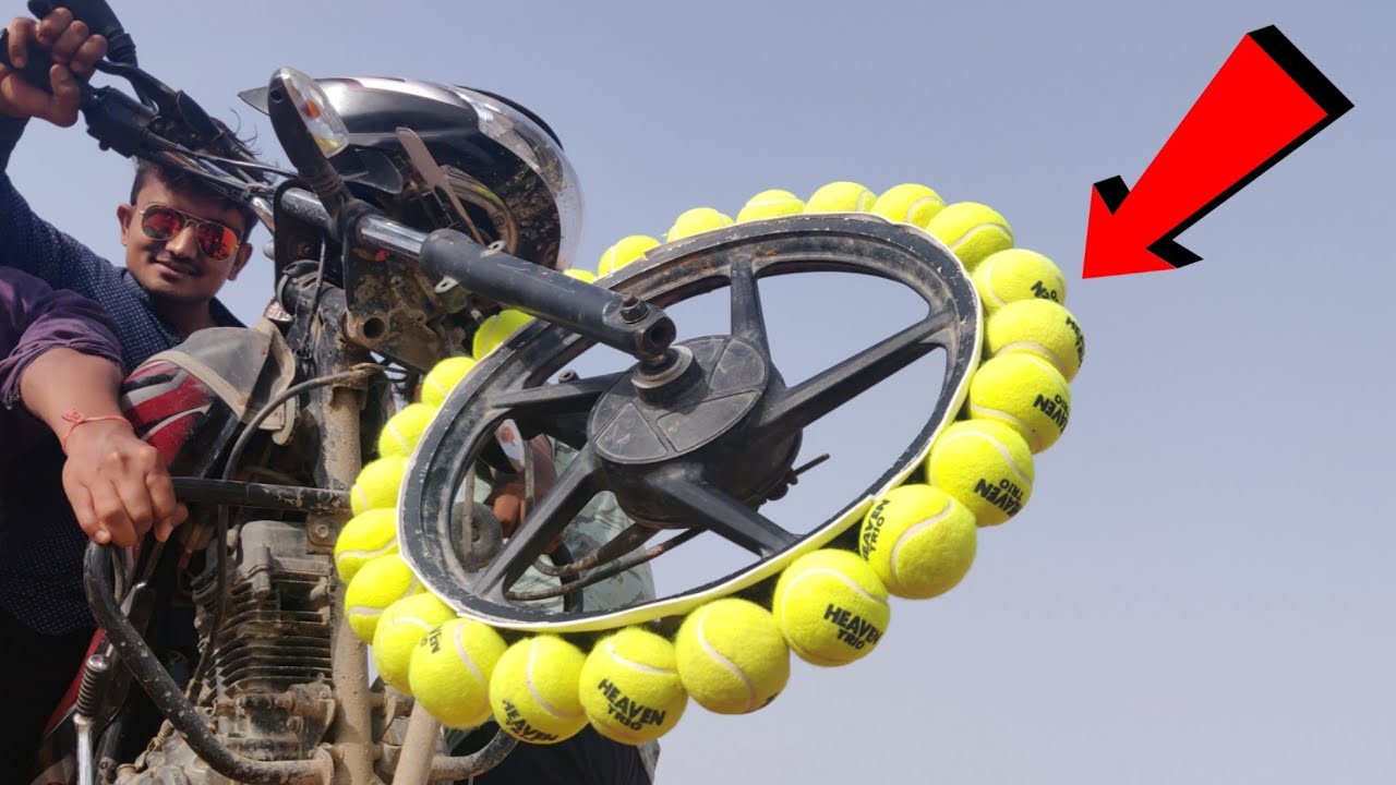 20 Cricket Tenis Ball Attach on Bike Tyre Cricket Balls vs Bike Tyre Experiment King YouTube