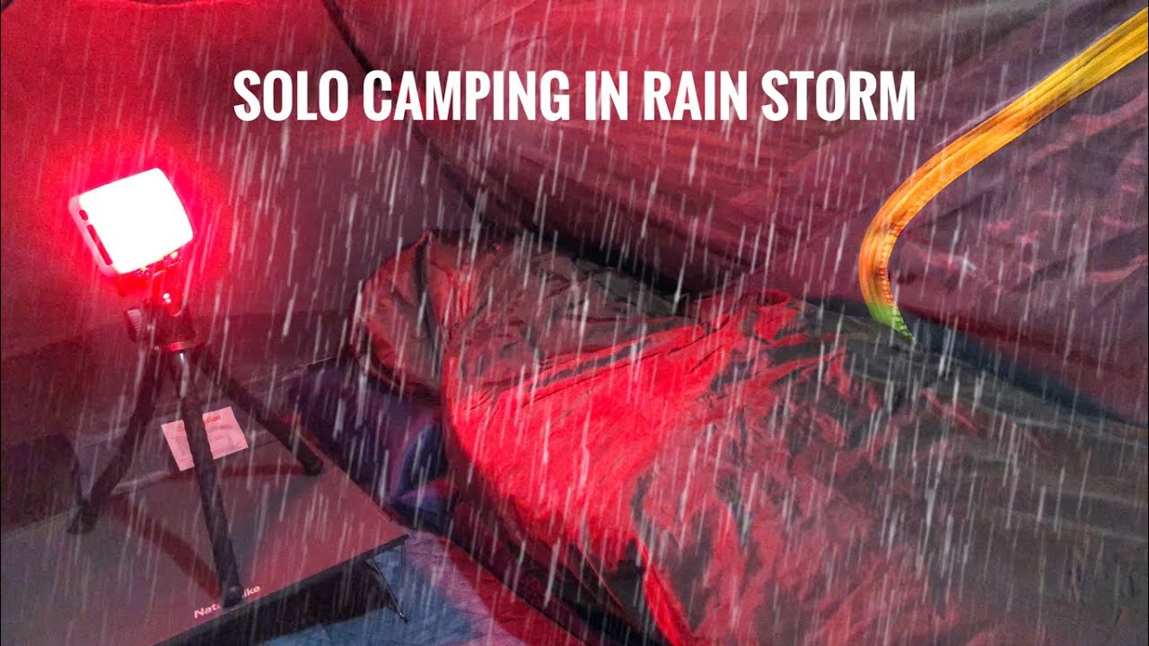 SOLO CAMPING IN RAIN STORM - SHELTER IN A TENT - STRONG WINDS ...