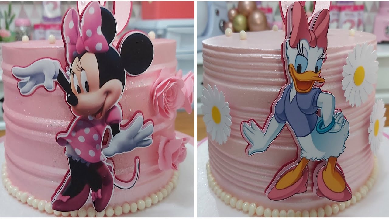 DECORAÇÃO DE 2 BOLOS COM ESPÁTULA DE TEXTURA E TOPPER / BOLO DA MINNIE E DA MARGARIDA / PARIS CAKE