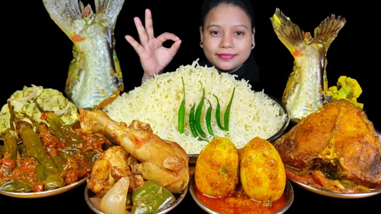 ASMR EATING FISH CURRY RICE CHALLENGE | EGG CURRY, KARAHI CHICKEN, BRINJAL MASALA & CHILLI MUKBANG