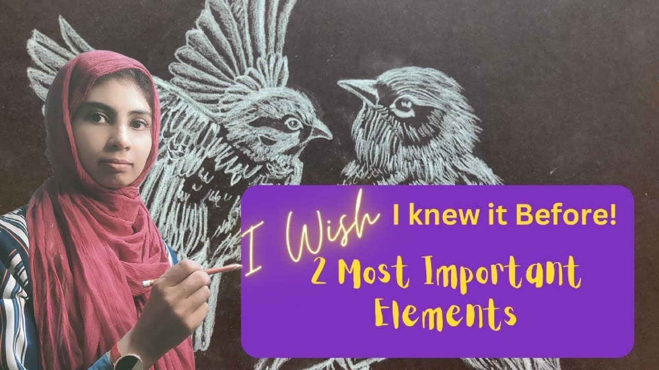 Sparrows | How to Draw Birds | White Charcoal Drawing on Black Paper | Elements of Art: Line & Shape