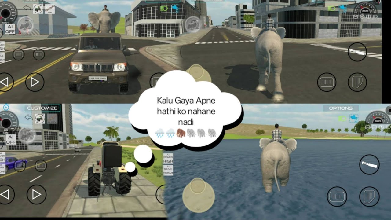 Indian tractor 3D game new long video Kalu Gaya Apne Hathi Phool Lekar Nadi mein nahane