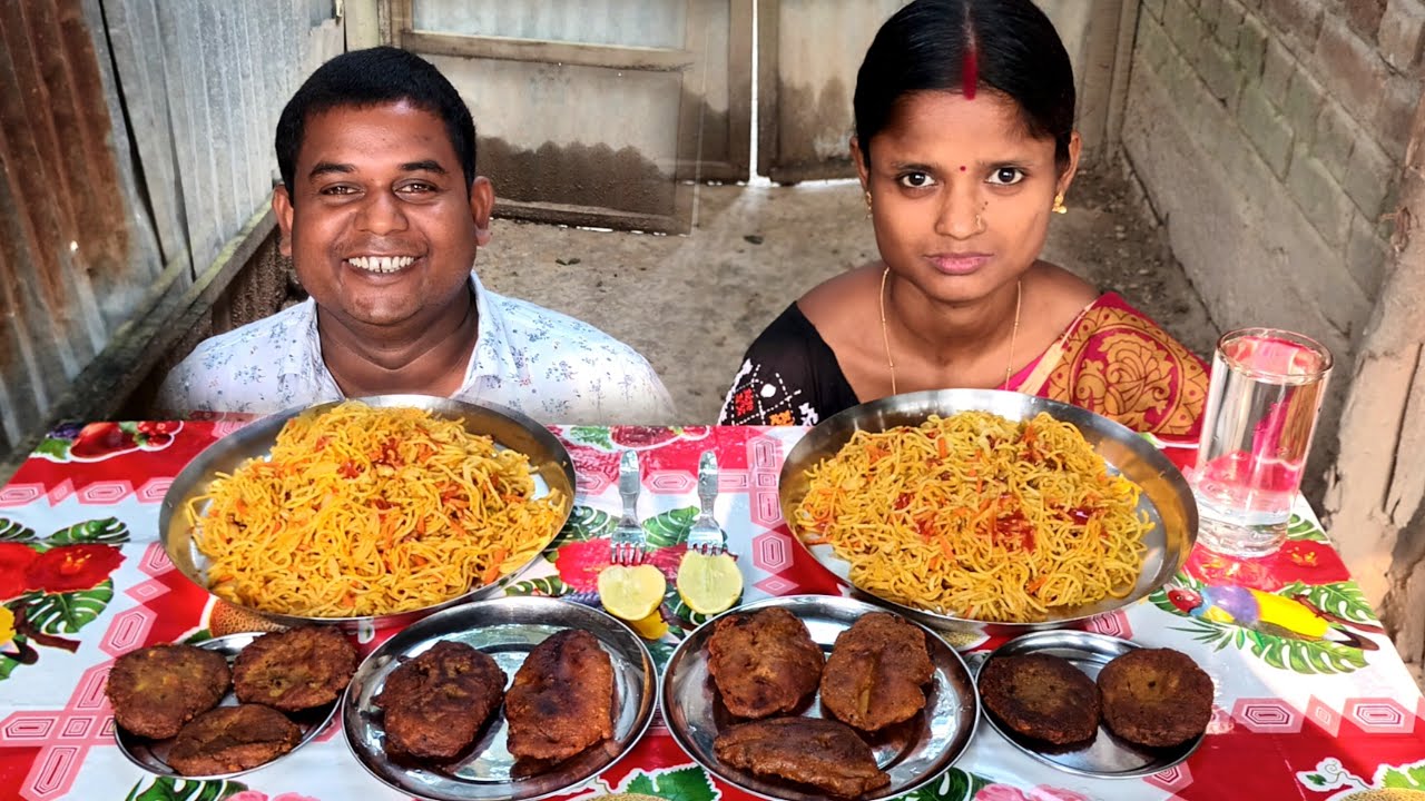 Asmr Eating 🔥 🔥 Vegetable Chowmein 🔥 Aloor Chop, Pumpkin Pokora 🔥 Husband Wife Eating Show 