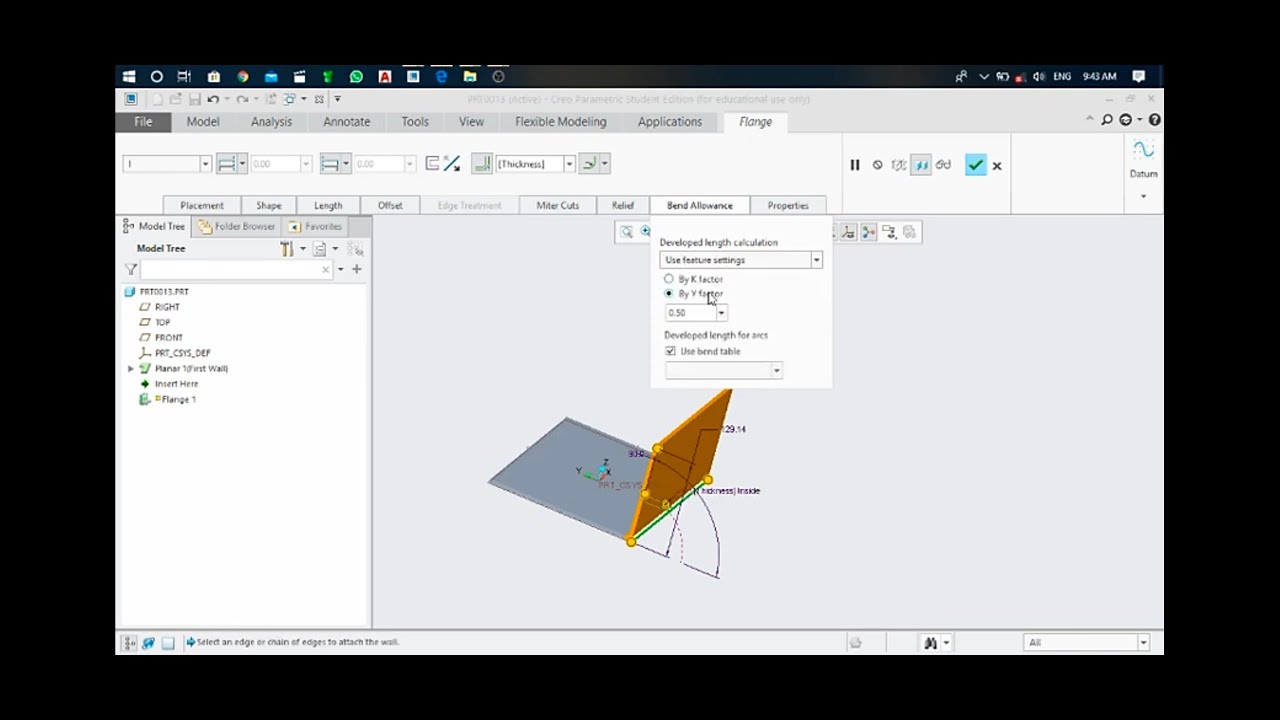 V33 Effect of bend allowance on sheet metal development in Creo