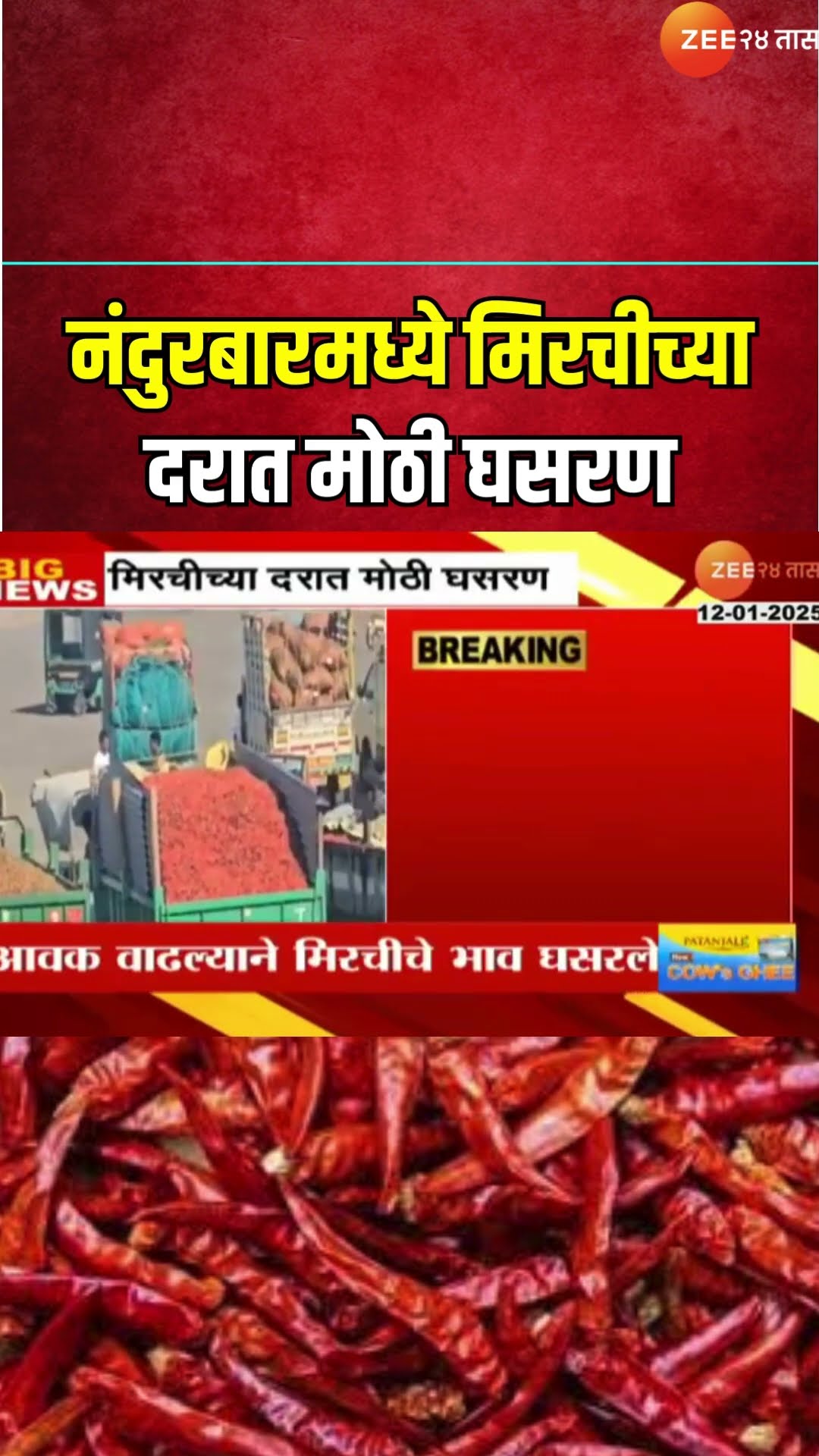 Nandurbar Red Mirchi Price | नंदुरबारमध्ये मिरचीच्या दरात मोठी घसरण | Zee24Taas