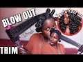 BLOWOUT ON NATURAL HAIR| Curly to Straight using a round brush| TRIM+ Unexpected BANTU KNOT OUT