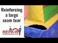 Reinforcing a torn vinyl corner on a giant slide