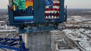 Gordie Howe International Bridge after 3 Stay Cables were installed - Drone flyover