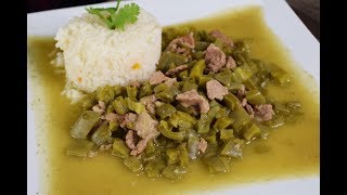 Cactus with Beef in Green Tomatillo Sauce, (Mexican Food)