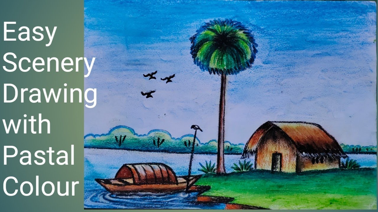 How to Draw Easy Scenery Drawing Step by Step with Oil Pastal - YouTube