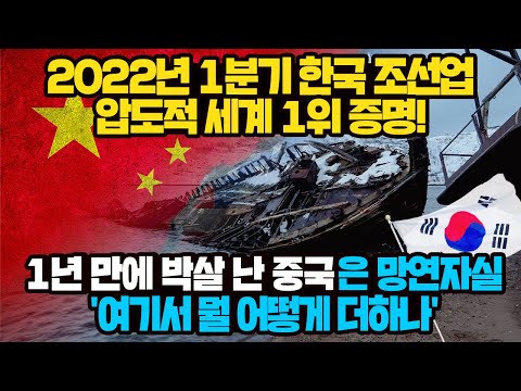   경제 2022년 1분기 한국 조선업 압도적 세계 1위 증명 1년 만에 박살 난 중국은 망연자실 여기서 뭘 어떻게 더하나