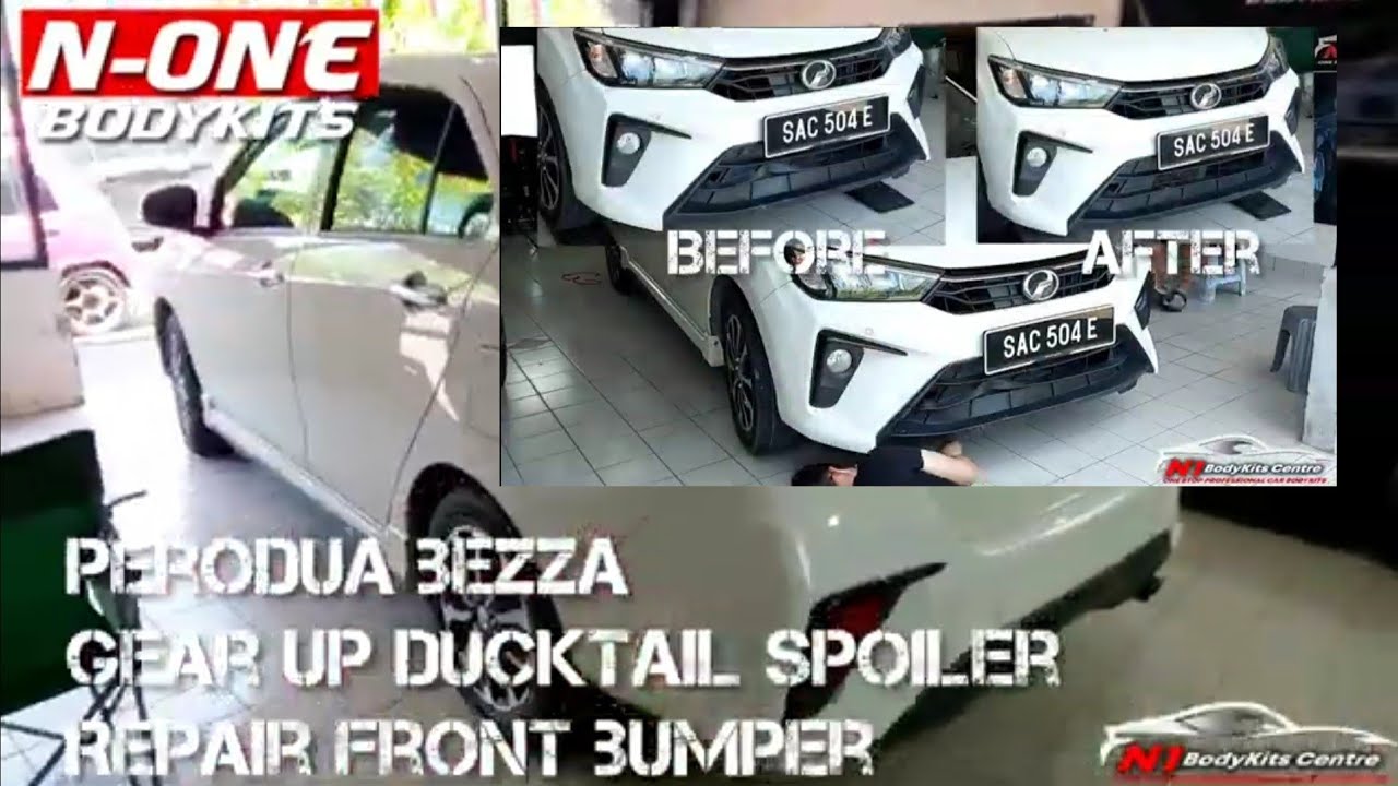 perodua bezza repair front bumper & gear up ducktail spoiler. - YouTube