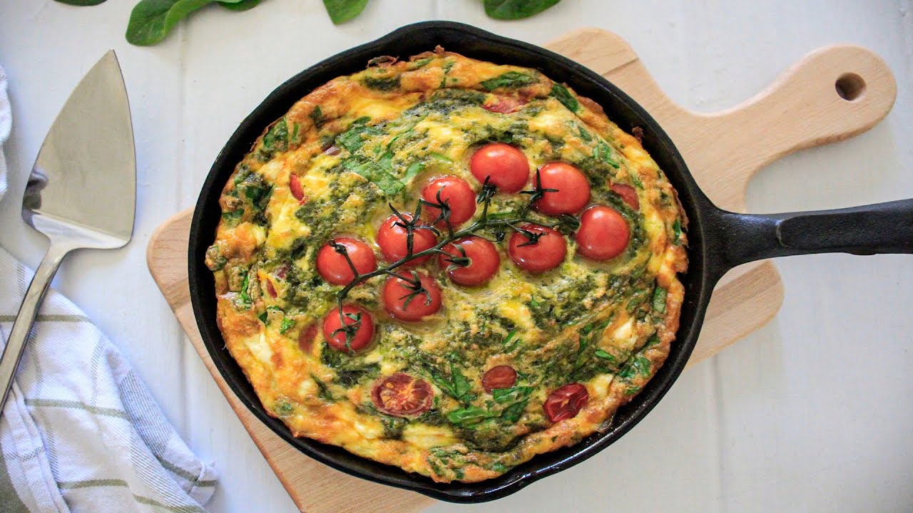 BACON TOMATO PESTO FRITTATA healthy breakfast recipe (great for meal