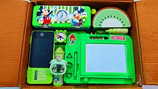 Unboxing Luxury Green Stationery 📚, pencil box, sharpener, notebook, Eraser, Pouch Pen, Sketch Board