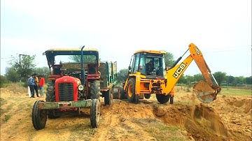 Jcb 3DX Eco Excellence Backhoe Loading Field Mud | Eicher 380 and 3 Massey Ferguson Tractor Trolley