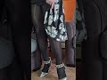 Black shiny pantyhose and high heels