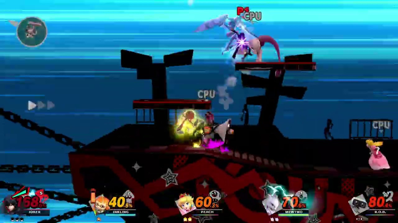 Joker (P1) Vs. 3 Cpu controlled characters (four way free for all battle)